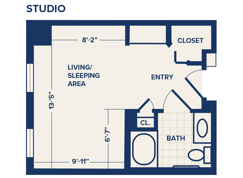 Fairmont of Northville studio floor plan