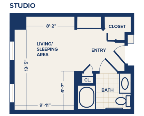 Fairmont of Northville studio floor plan